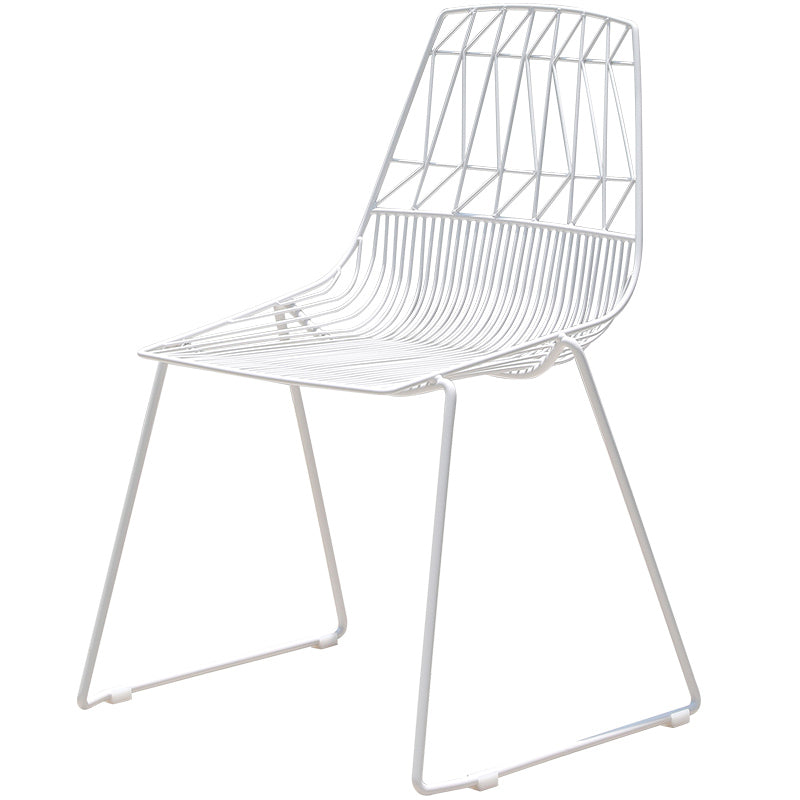 Modern Dining Side Chair in White Metal Outdoors Dining Chairs