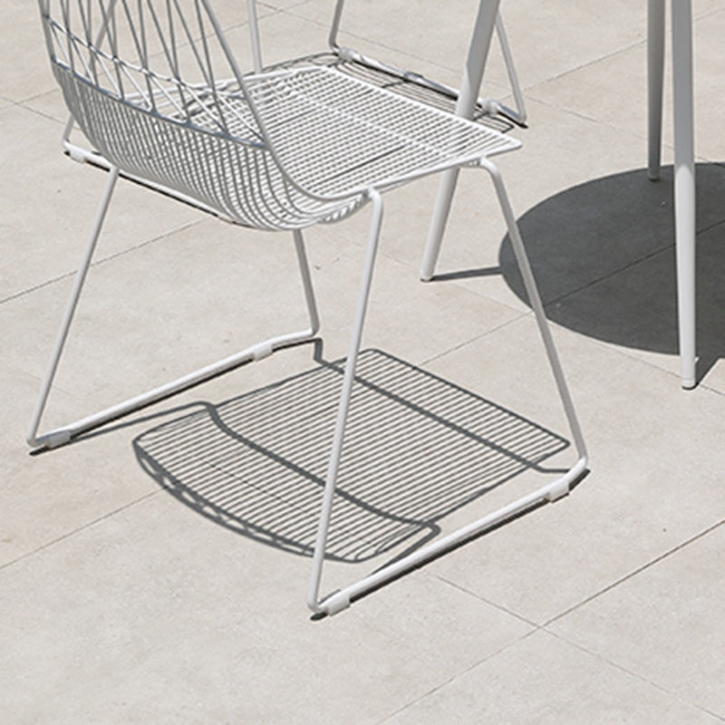 Modern Dining Side Chair in White Metal Outdoors Dining Chairs