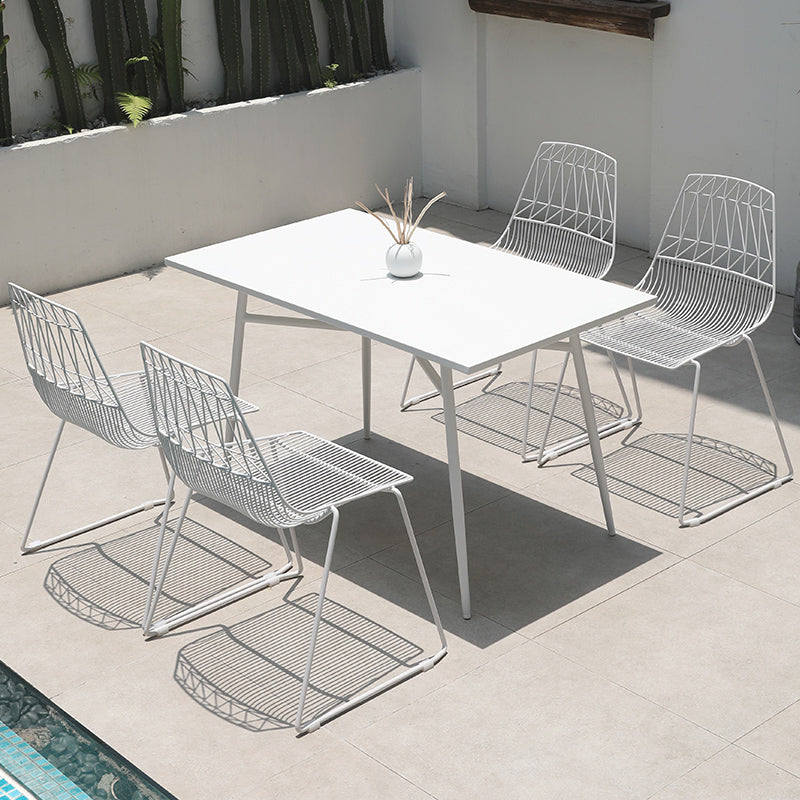 Modern Dining Side Chair in White Metal Outdoors Dining Chairs