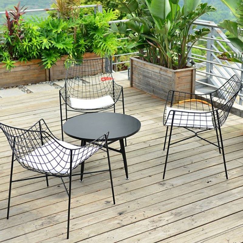 Iron Patio Dining Chair Contemporary Black/White Dining Armchair