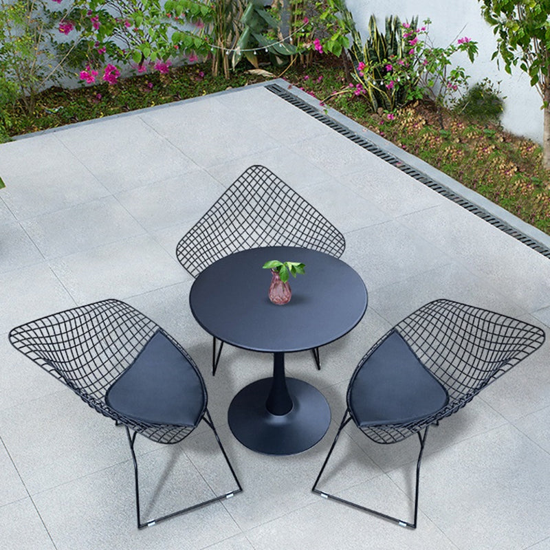 Metal Patio Dining Chair Modern Armless Dining Side Chair in Black/White