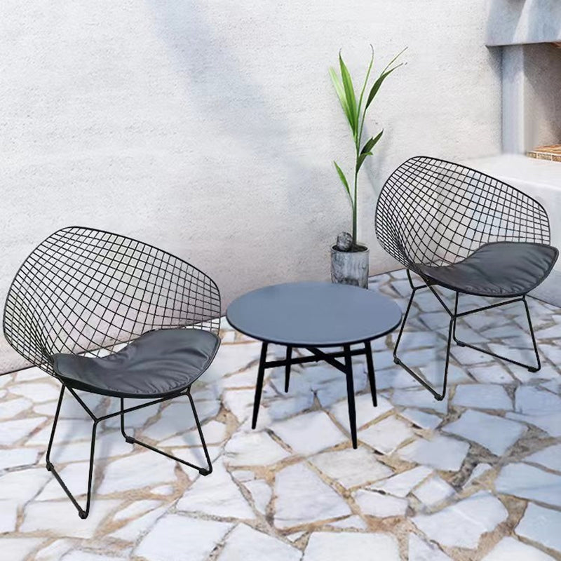 Metal Patio Dining Chair Modern Armless Dining Side Chair in Black/White