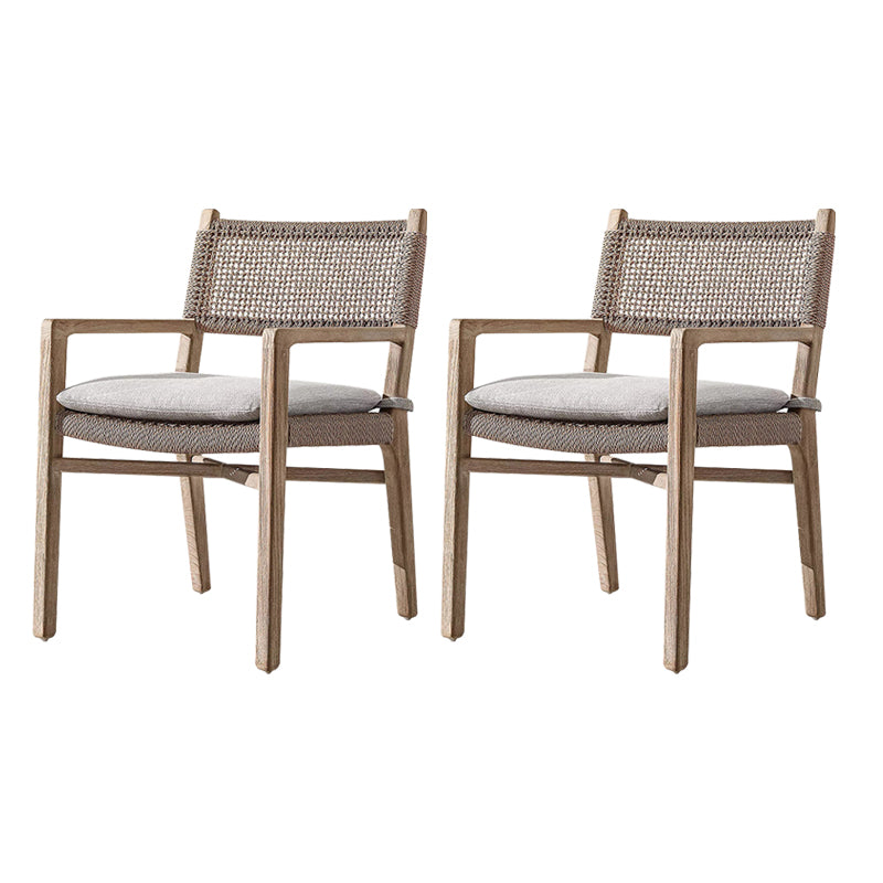 Teak Outdoor Bistro Chair Tropical Dining Set with Rattan Accents