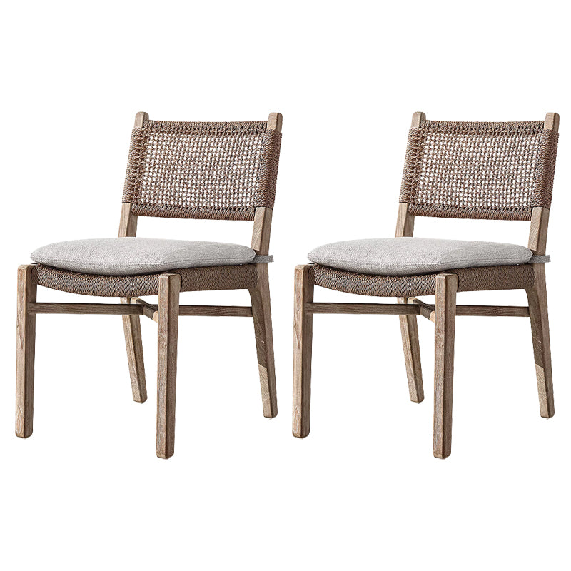 Teak Outdoor Bistro Chair Tropical Dining Set with Rattan Accents