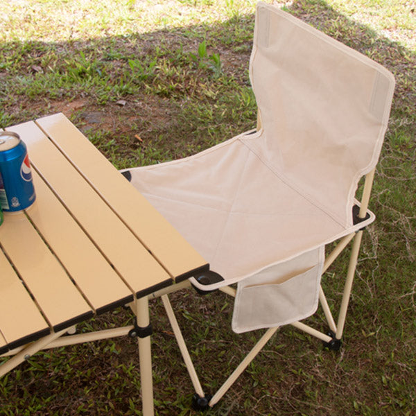 Beige and Black Dining Side Chair Modern Metal Folding Outdoor Chair