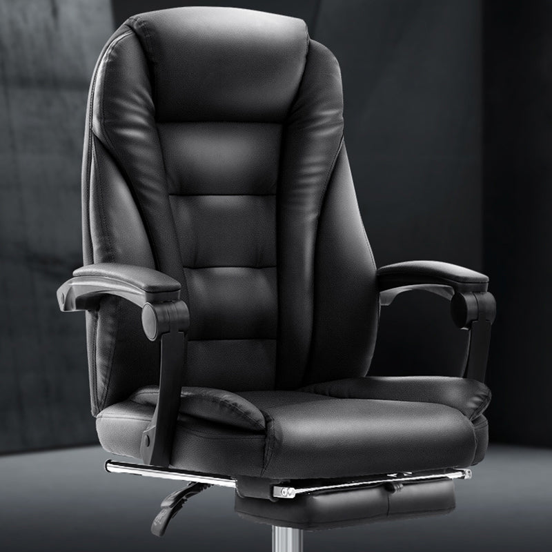 Contemporary Faux Leather Swivel Chair Black Frame Fixed Arms Office Chair