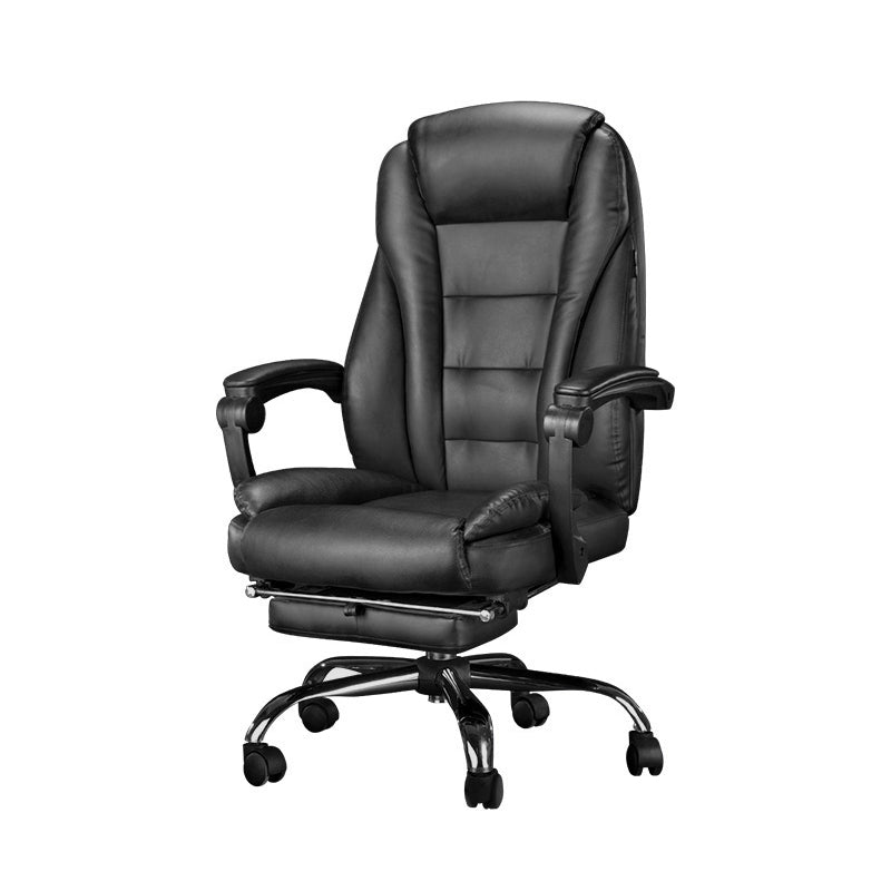 Contemporary Faux Leather Swivel Chair Black Frame Fixed Arms Office Chair