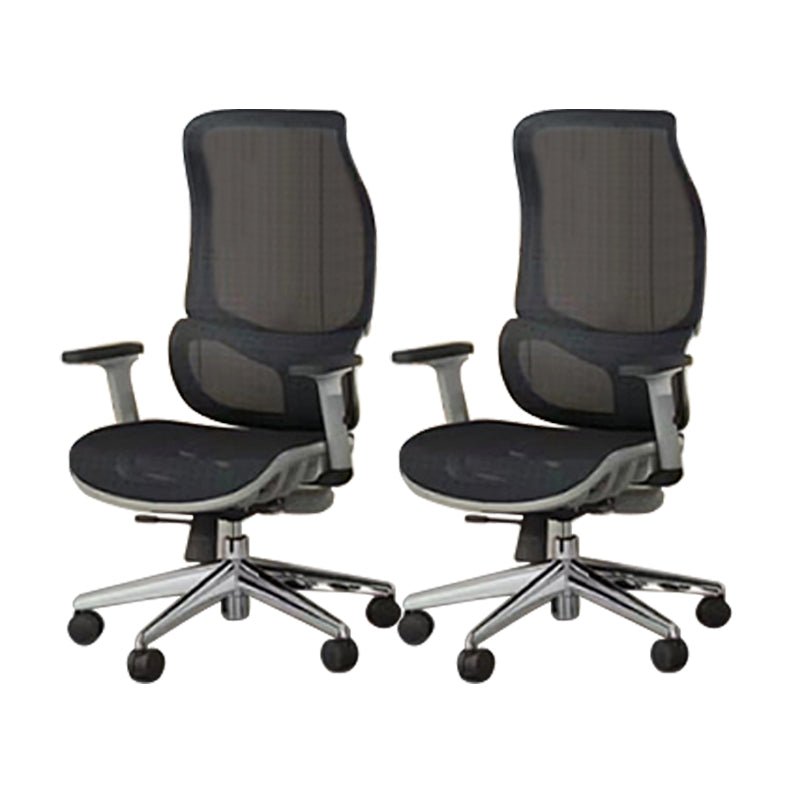 Modern Fixed Arms Chair High Back Black/Gray Mesh Desk Chair with Wheels