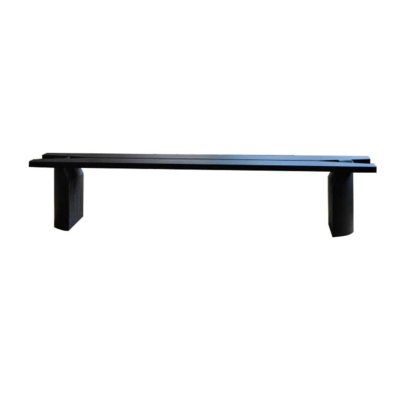 Contemporary Pine Wood Bench Black Seating Bench with Double Pedestal