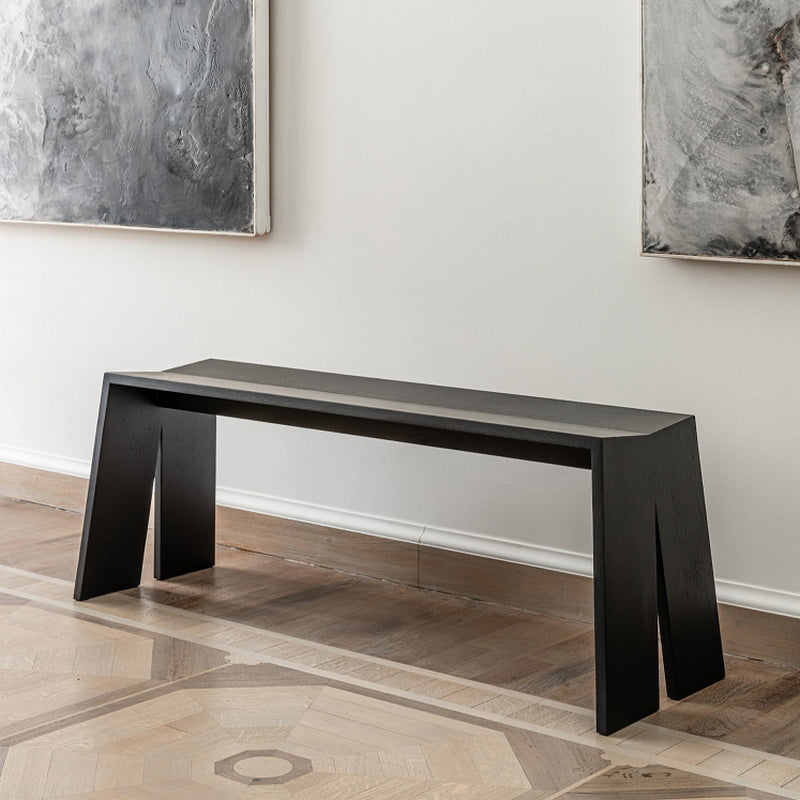 Modern Pine Wood Bench Black Seating Bench with Double Pedestal