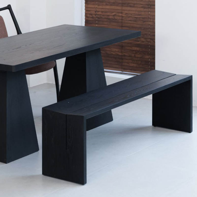 Contemporary Solid Wood Bench Black Seating Bench with Double Pedestal