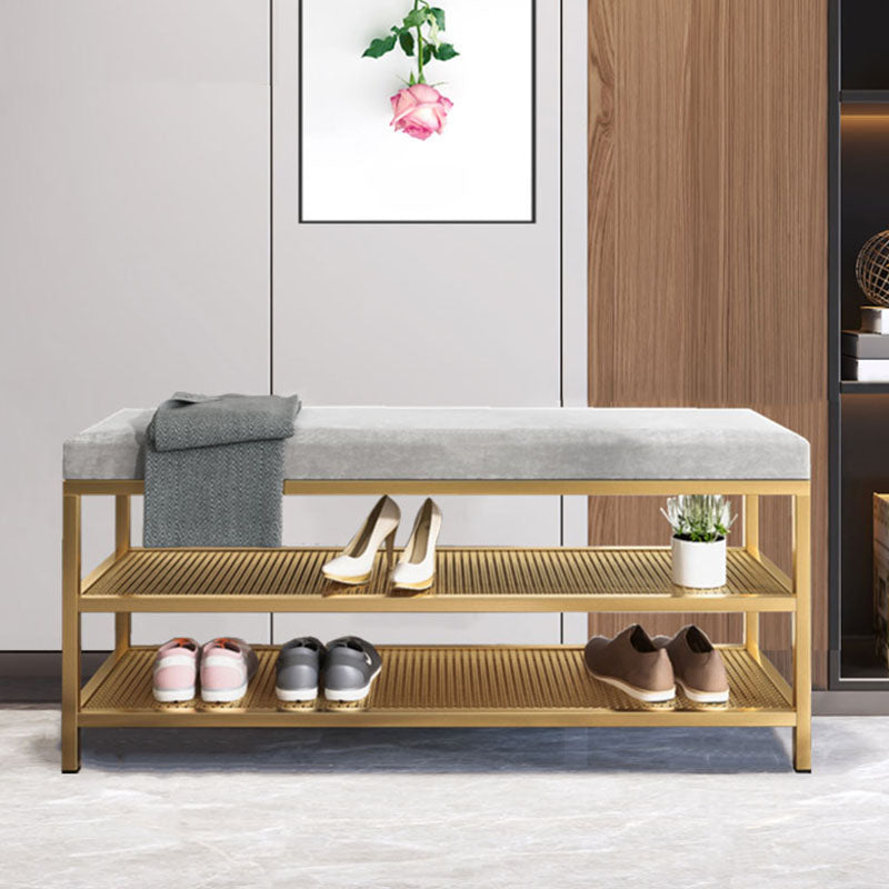 Glam Entryway Cushioned Bench Metal Seating Bench with Shoe Storage