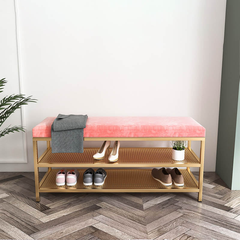 Glam Entryway Cushioned Bench Metal Seating Bench with Shoe Storage