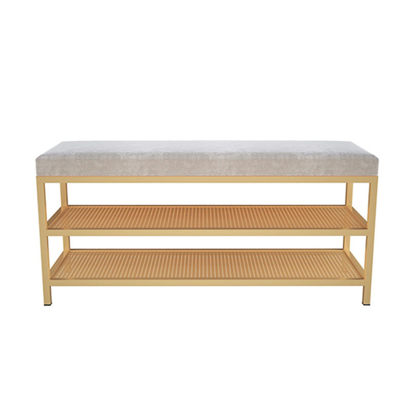 Glam Entryway Cushioned Bench Metal Seating Bench with Shoe Storage