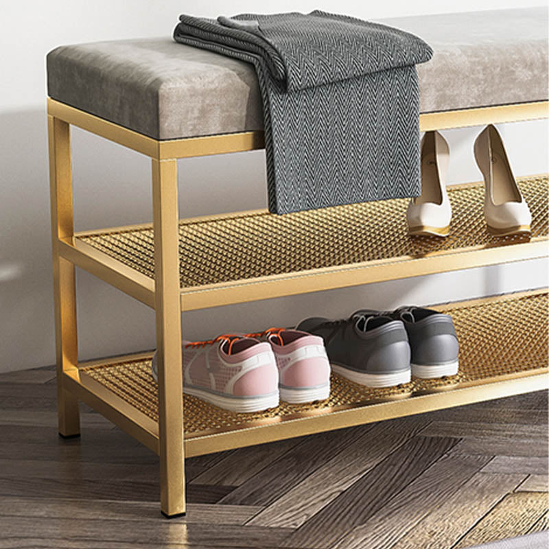 Glam Entryway Cushioned Bench Metal Seating Bench with Shoe Storage