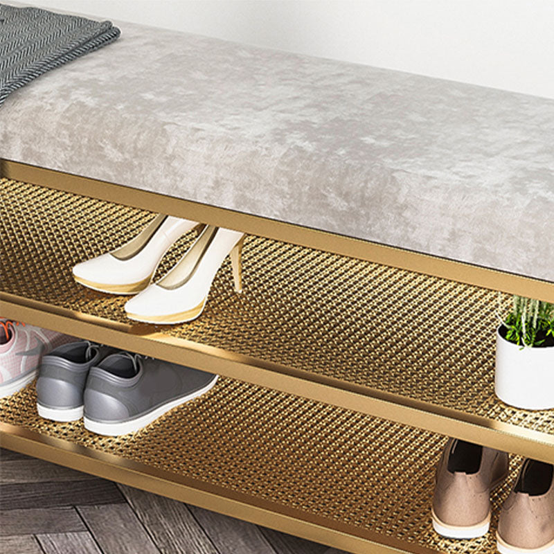 Glam Entryway Cushioned Bench Metal Seating Bench with Shoe Storage