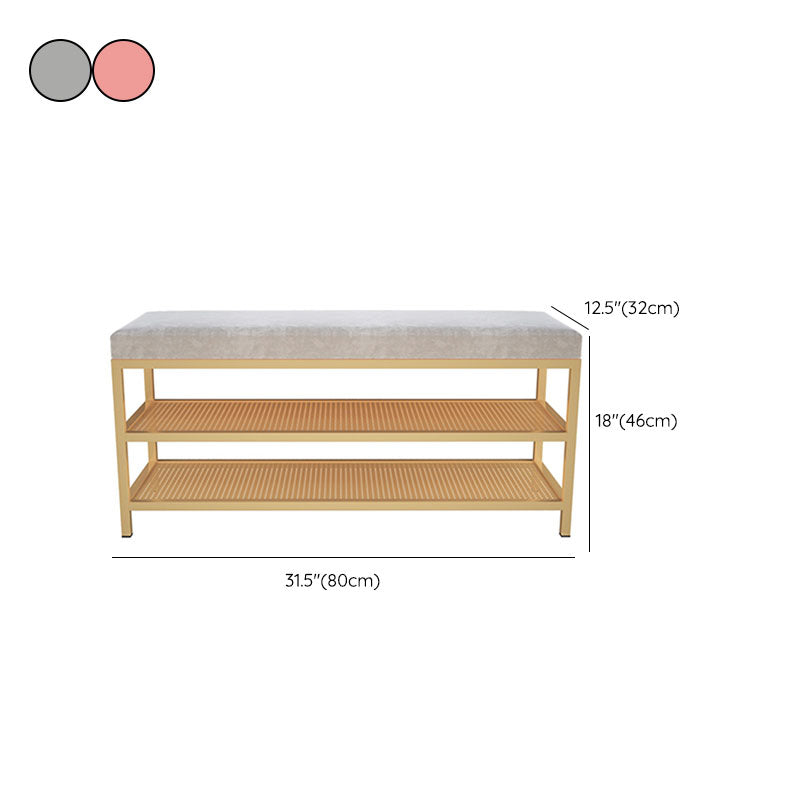 Glam Entryway Cushioned Bench Metal Seating Bench with Shoe Storage