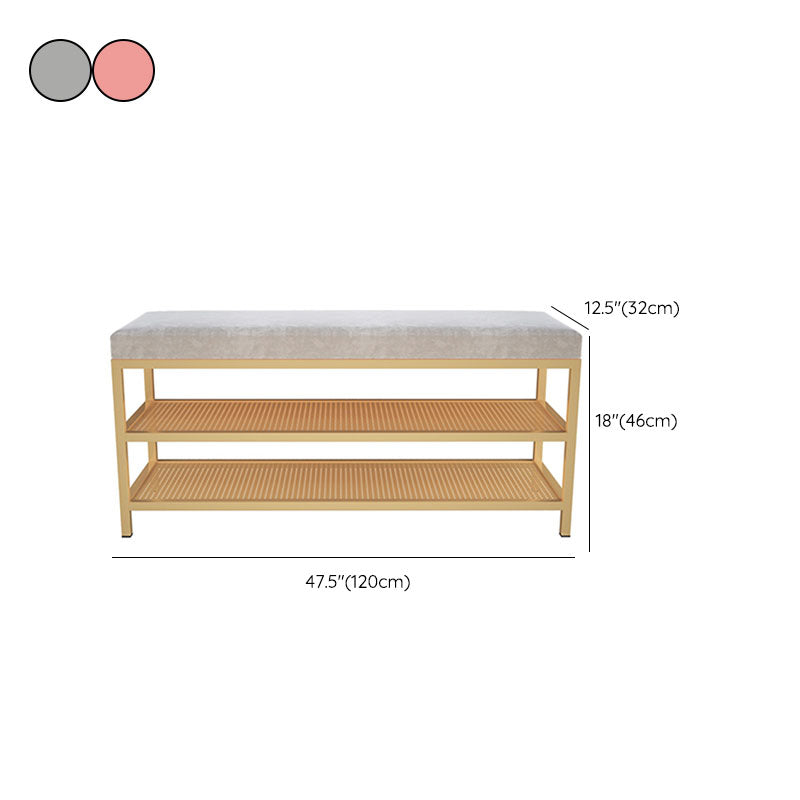 Glam Entryway Cushioned Bench Metal Seating Bench with Shoe Storage