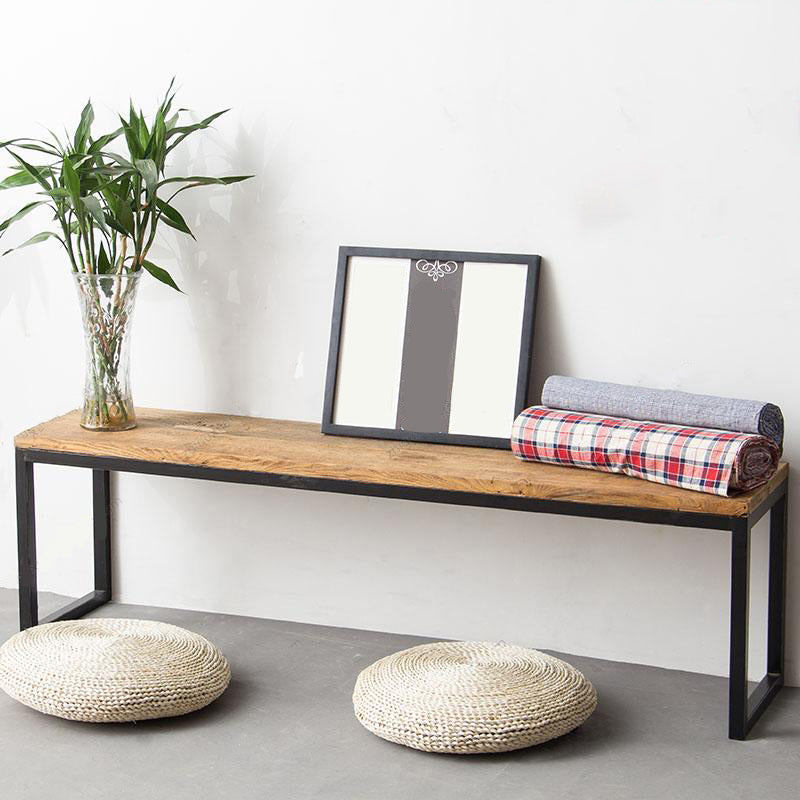 Contemporary Solid Wood Bench Brown Seating Bench with Metal Base