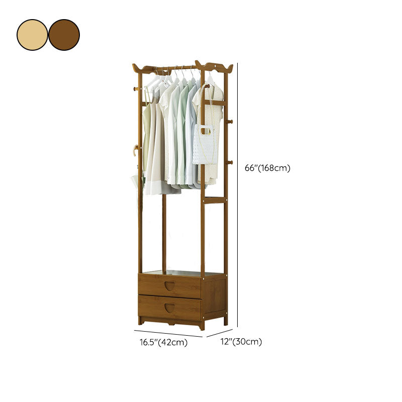 Free Standing Coat Rack Scandinavian Style Wooden Hall Stand with Drawer