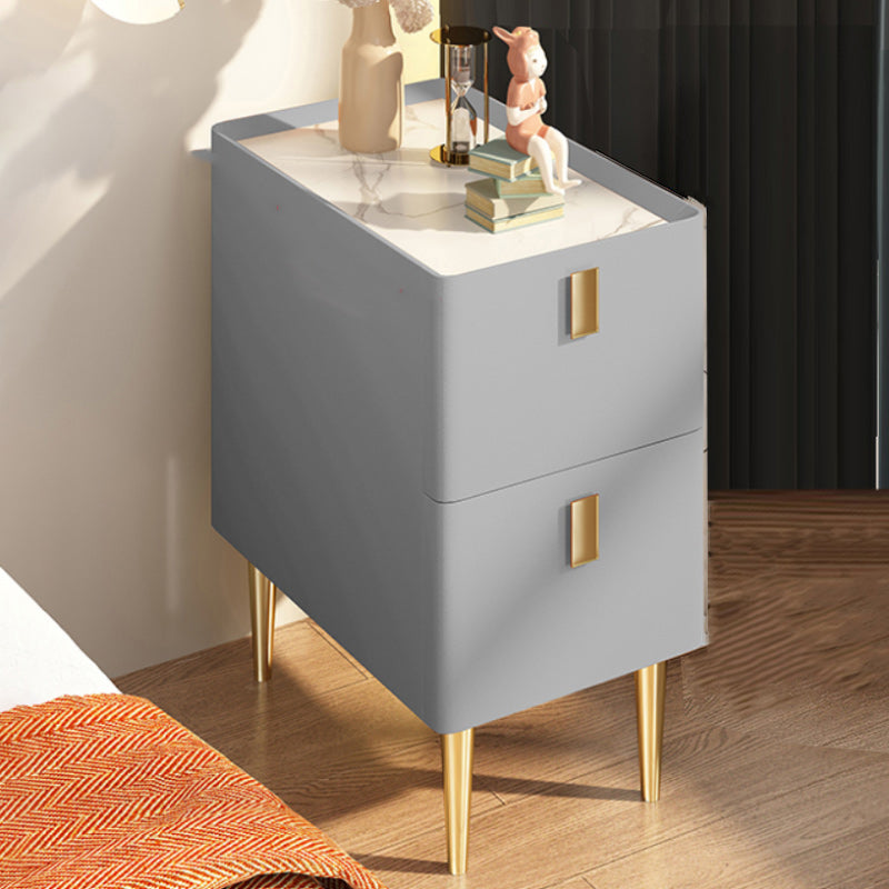 Contemporary Drawer Storage Bedside Cabinet Stone Accent Table Nightstand for Bedroom