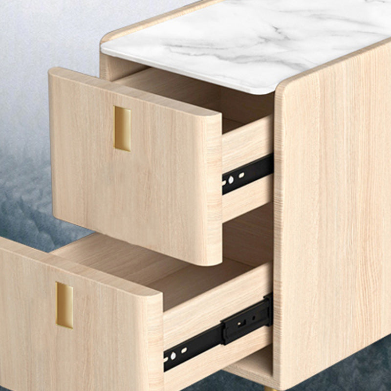 Contemporary Drawer Storage Bedside Cabinet Stone Accent Table Nightstand for Bedroom