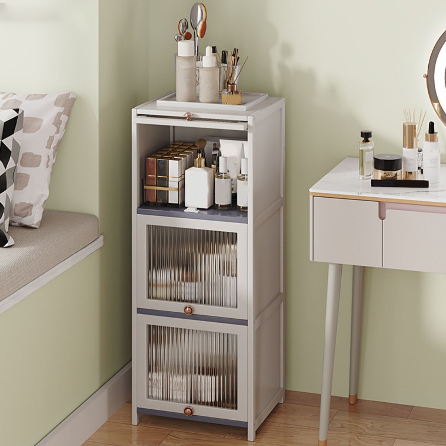 Contemporary White Accent Cabinet, Rectangle Standard Cabinet