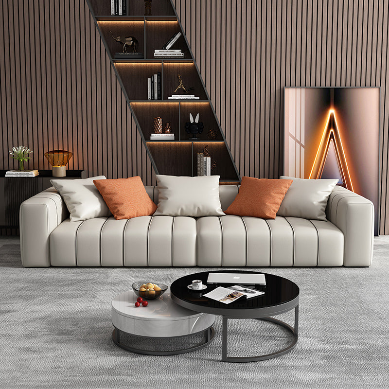 Modernistic Sofa Faux Leather Tufted Off-White Convertible Sofa for Living Room