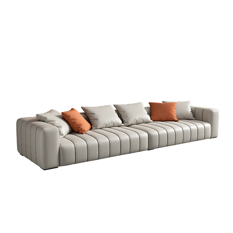 Modernistic Sofa Faux Leather Tufted Off-White Convertible Sofa for Living Room