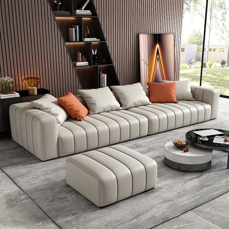 Modernistic Sofa Faux Leather Tufted Off-White Convertible Sofa for Living Room