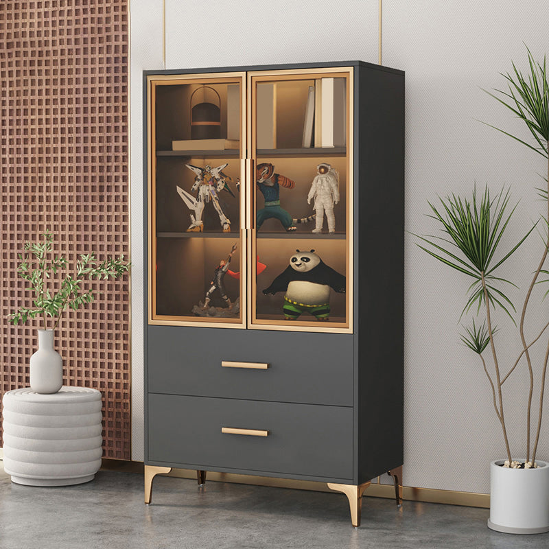 Modern Accent Cabinet Stain Resistant Metal and Wood Cabinet with Doors