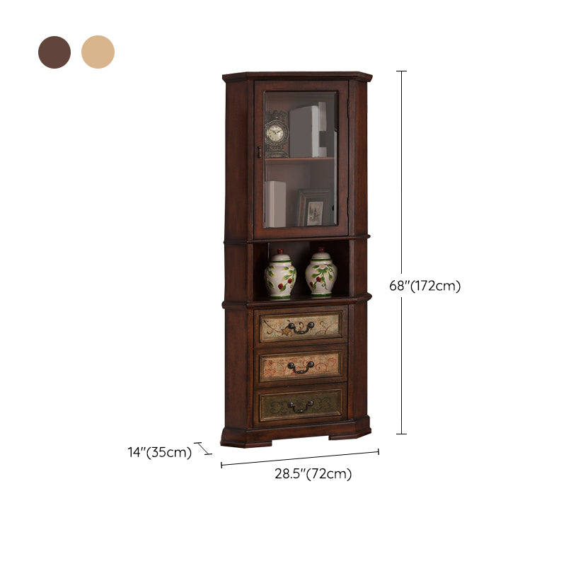 Mid-century Modern 1- Door Wooden Cabinet Rectangle Corner Cabinet with Drawer