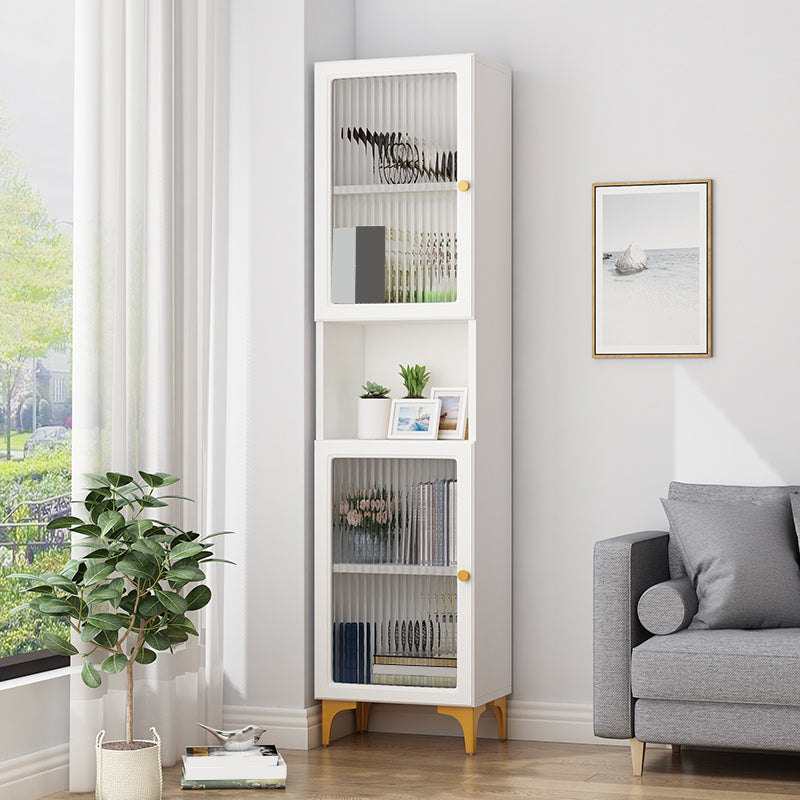 White and Black Accent Cabinet Glass Paned Storage Cabinet with Doors