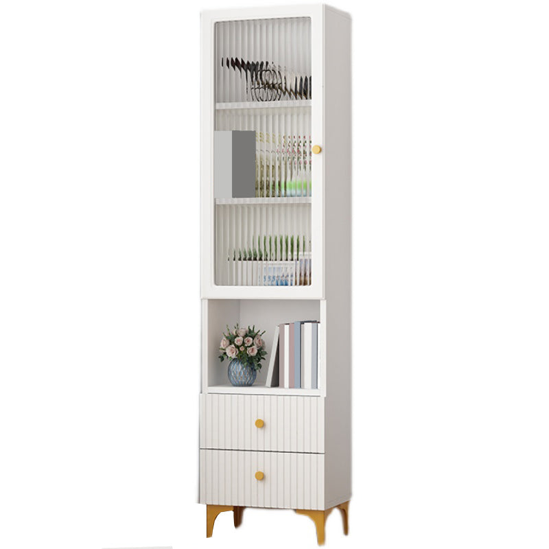 White and Black Accent Cabinet Glass Paned Storage Cabinet with Doors