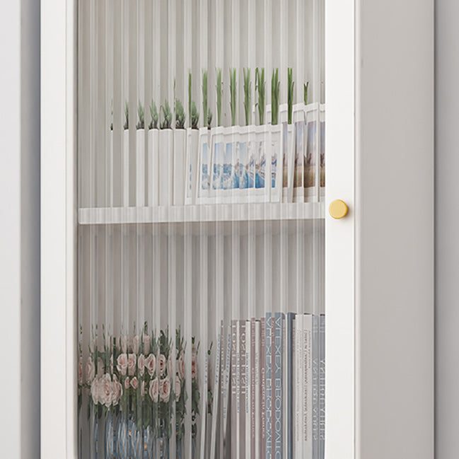 White and Black Accent Cabinet Glass Paned Storage Cabinet with Doors