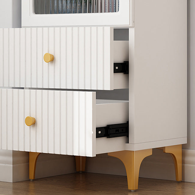 White and Black Accent Cabinet Glass Paned Storage Cabinet with Doors