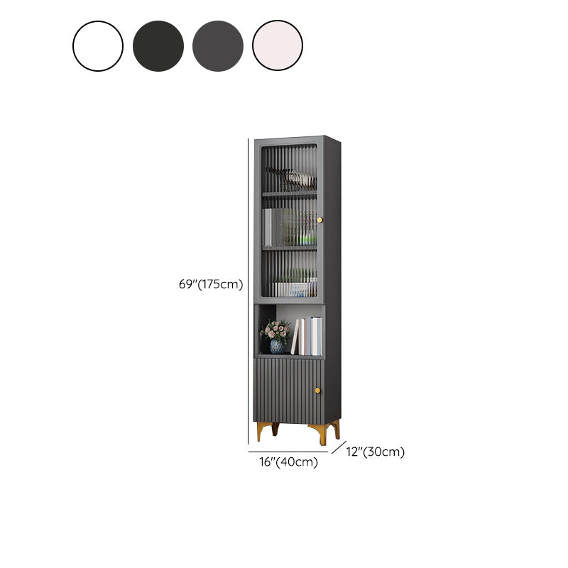 White and Black Accent Cabinet Glass Paned Storage Cabinet with Doors