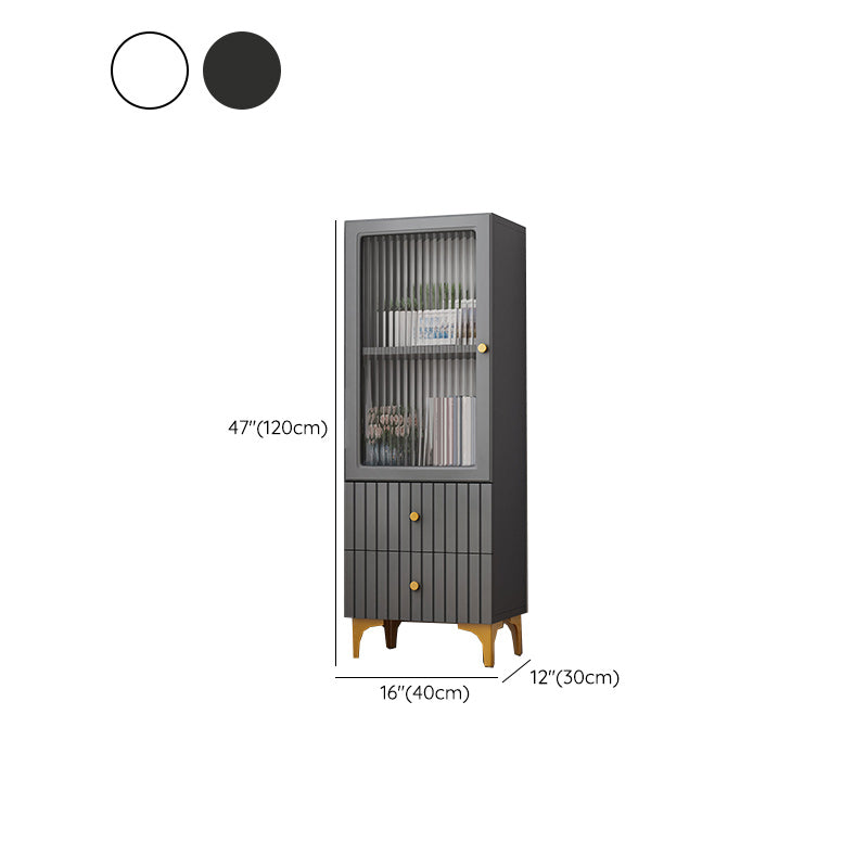 White and Black Accent Cabinet Glass Paned Storage Cabinet with Doors