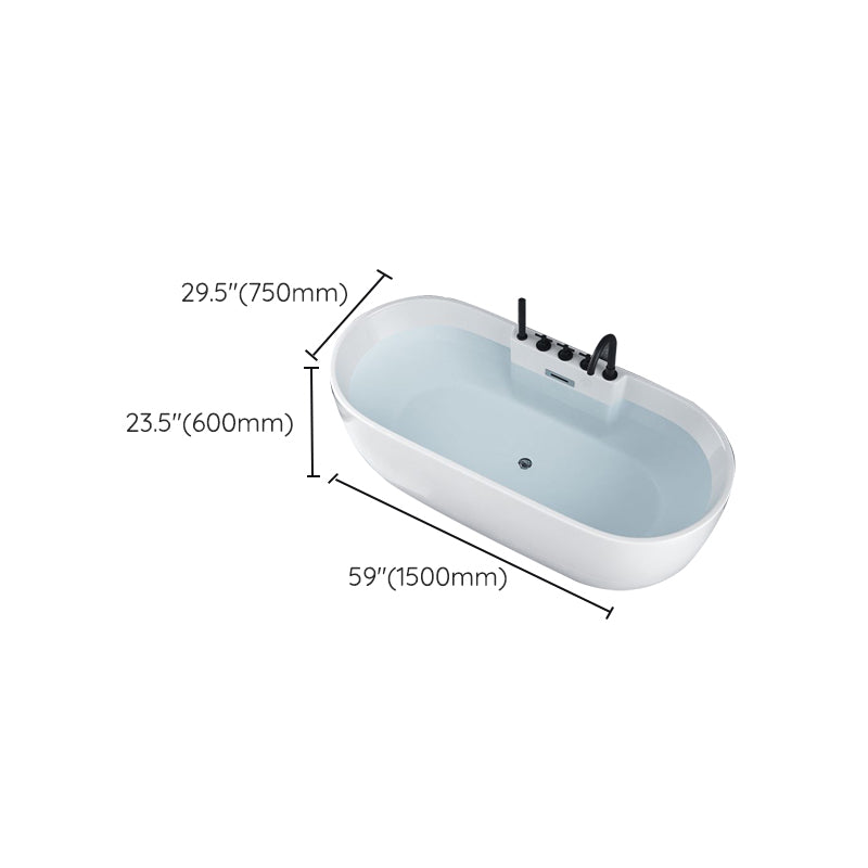 White Stand Alone Bath Modern Oval Soaking Acrylic Back to Wall Bathtub