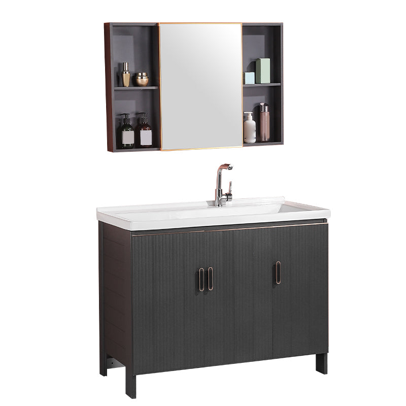 Waterproof Vanity Grey Single Sink Freestanding Mirror Rectangular Bath Vanity with Doors