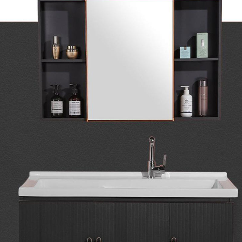 Waterproof Vanity Grey Single Sink Freestanding Mirror Rectangular Bath Vanity with Doors