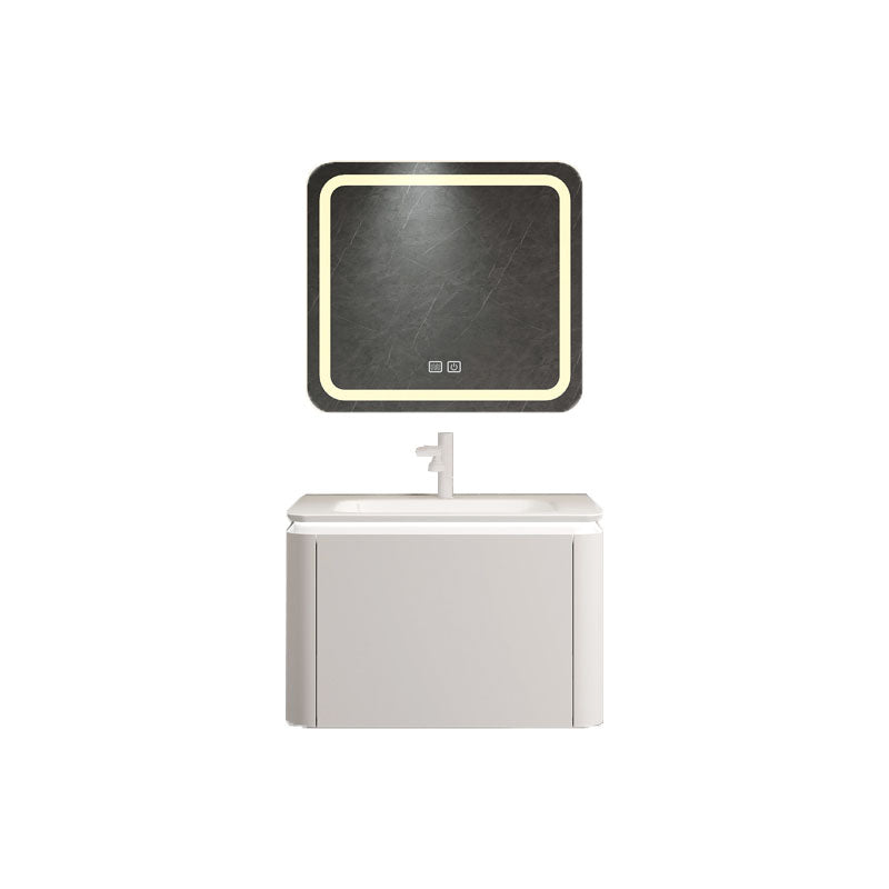 Rectangular White Vanity Wall Mounted Single Sink Mirror Wood Frame Vanity with Drawer