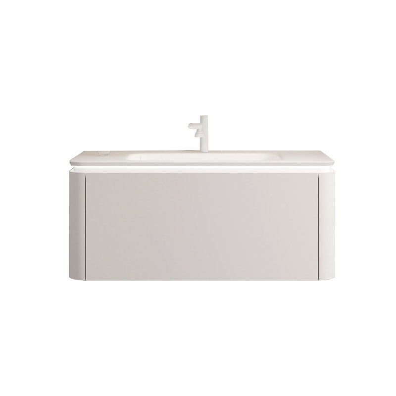 Rectangular White Vanity Wall Mounted Single Sink Mirror Wood Frame Vanity with Drawer