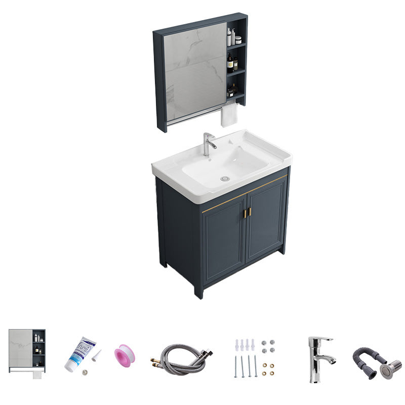 Modern Vanity Set Blue Drawer Ceramic Sink Faucet Vanity with Mirror