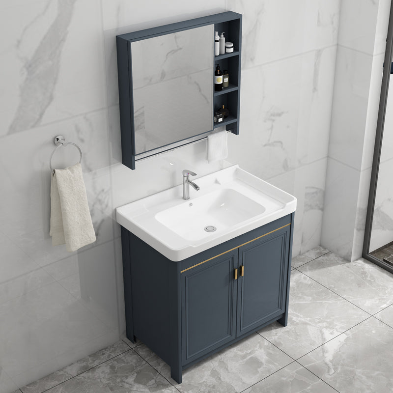 Modern Vanity Set Blue Drawer Ceramic Sink Faucet Vanity with Mirror