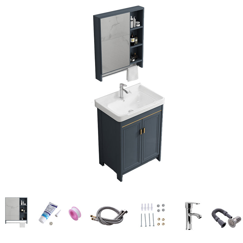 Modern Vanity Set Blue Drawer Ceramic Sink Faucet Vanity with Mirror