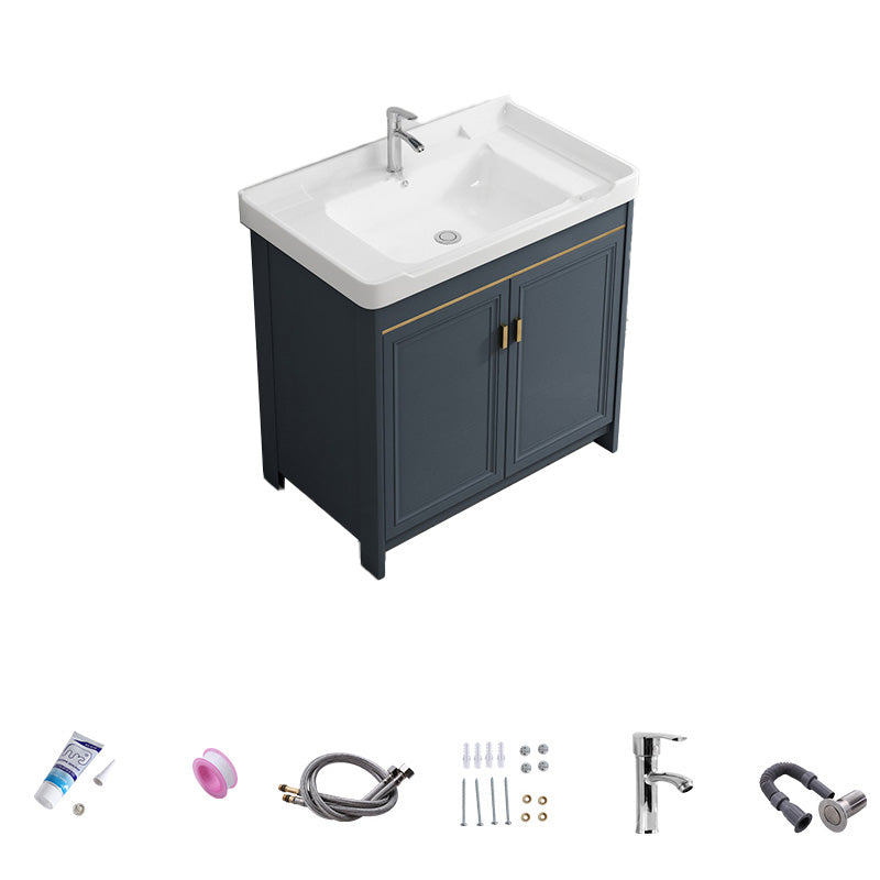 Modern Vanity Set Blue Drawer Ceramic Sink Faucet Vanity with Mirror