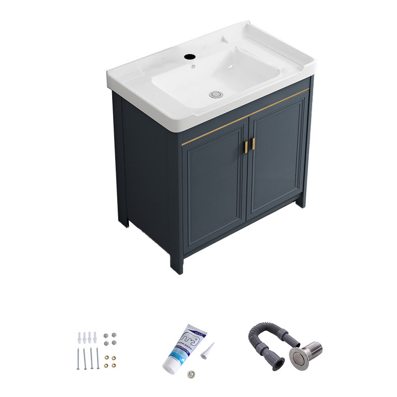 Modern Vanity Set Blue Drawer Ceramic Sink Faucet Vanity with Mirror