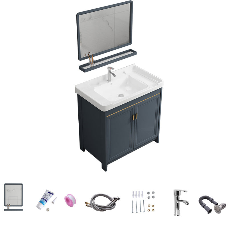 Modern Vanity Set Blue Drawer Ceramic Sink Faucet Vanity with Mirror