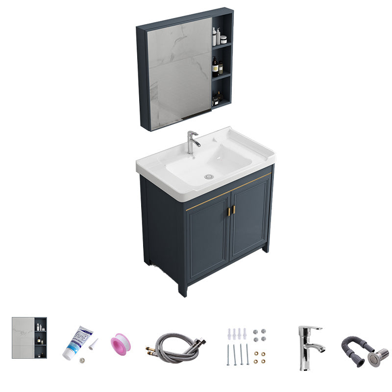 Modern Vanity Set Blue Drawer Ceramic Sink Faucet Vanity with Mirror